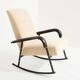 Jacques Adnet Fauteuil à bascule et ottoman cuir et velours de mohair 1950