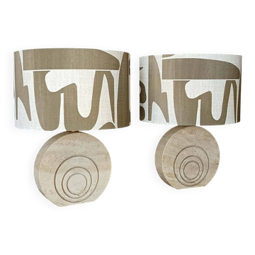 Paire de lampes travertin par Fratelli Mannelli