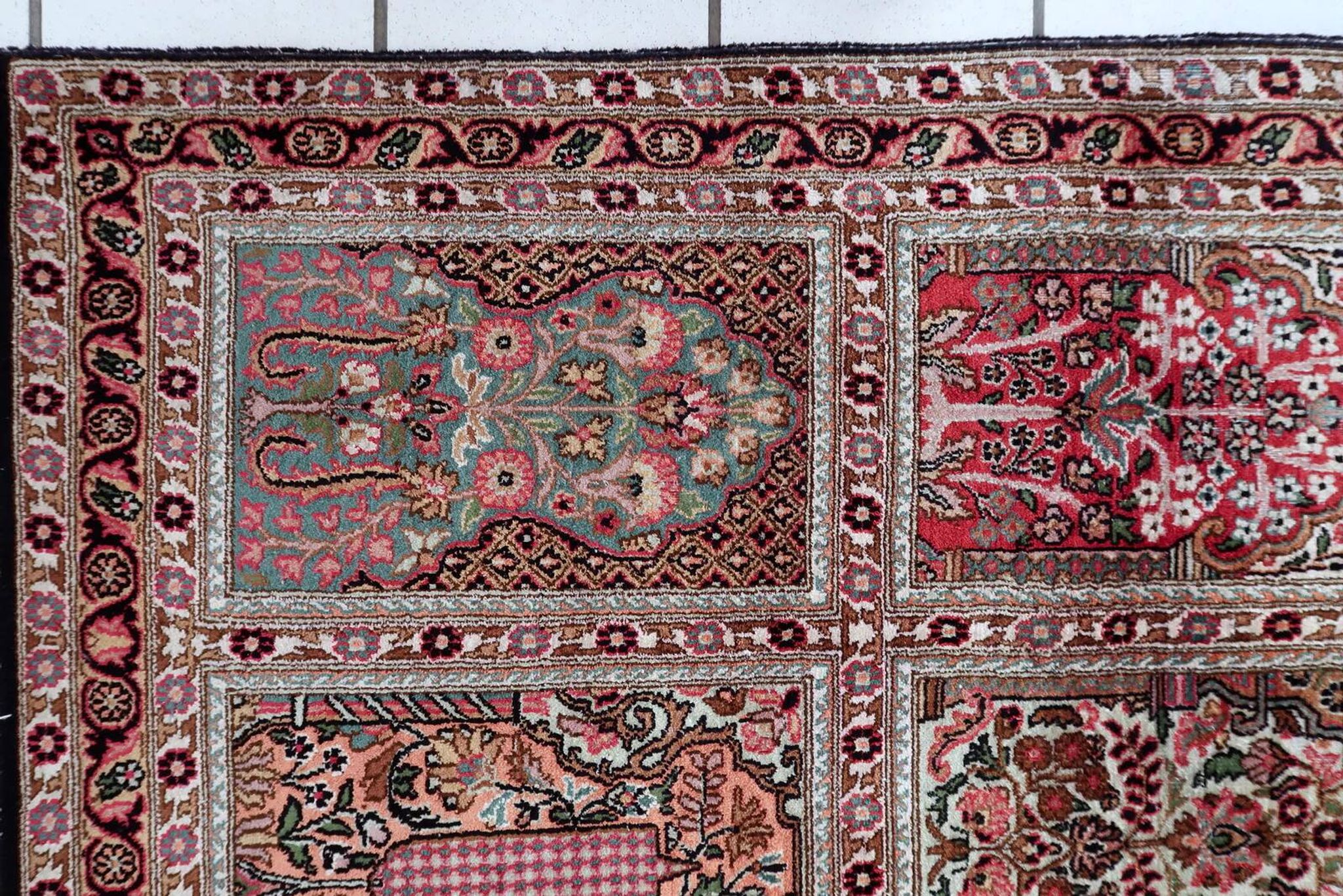 Vintage 1950s Persian Qum silk rug 72cm x 140cm