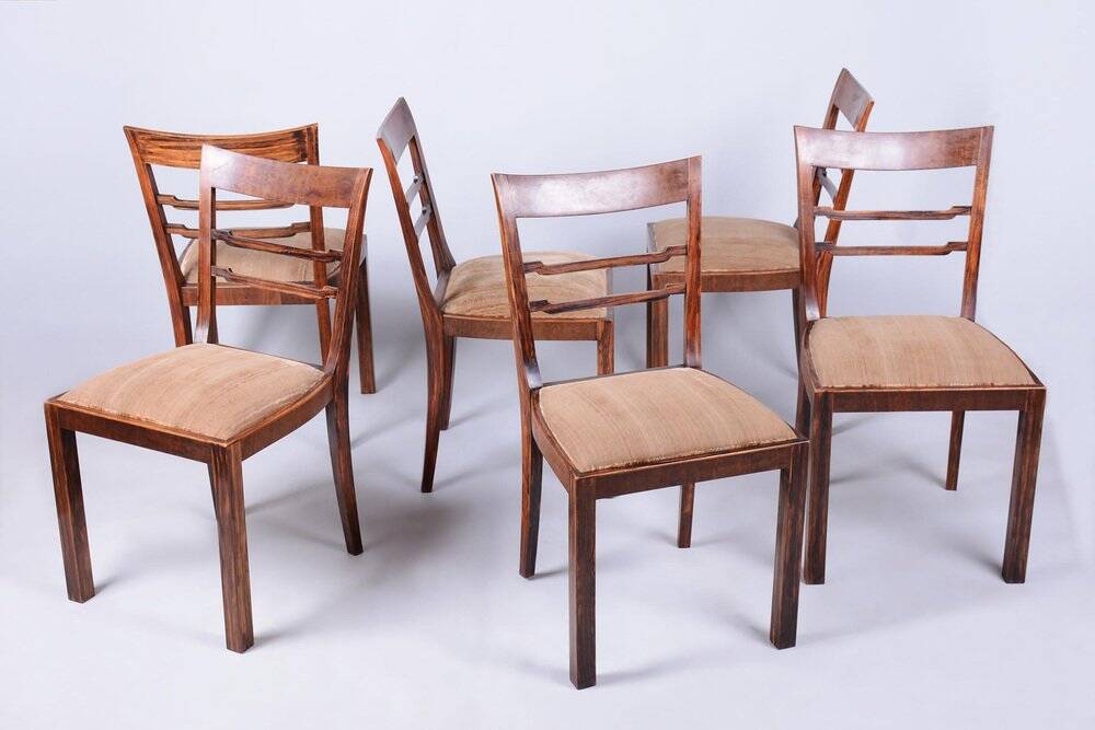Art Deco Chairs in Walnut, Czech, 1920s, Set of 6