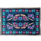 Vintage Romanian wool carpet floral design on black background 235x150cm
