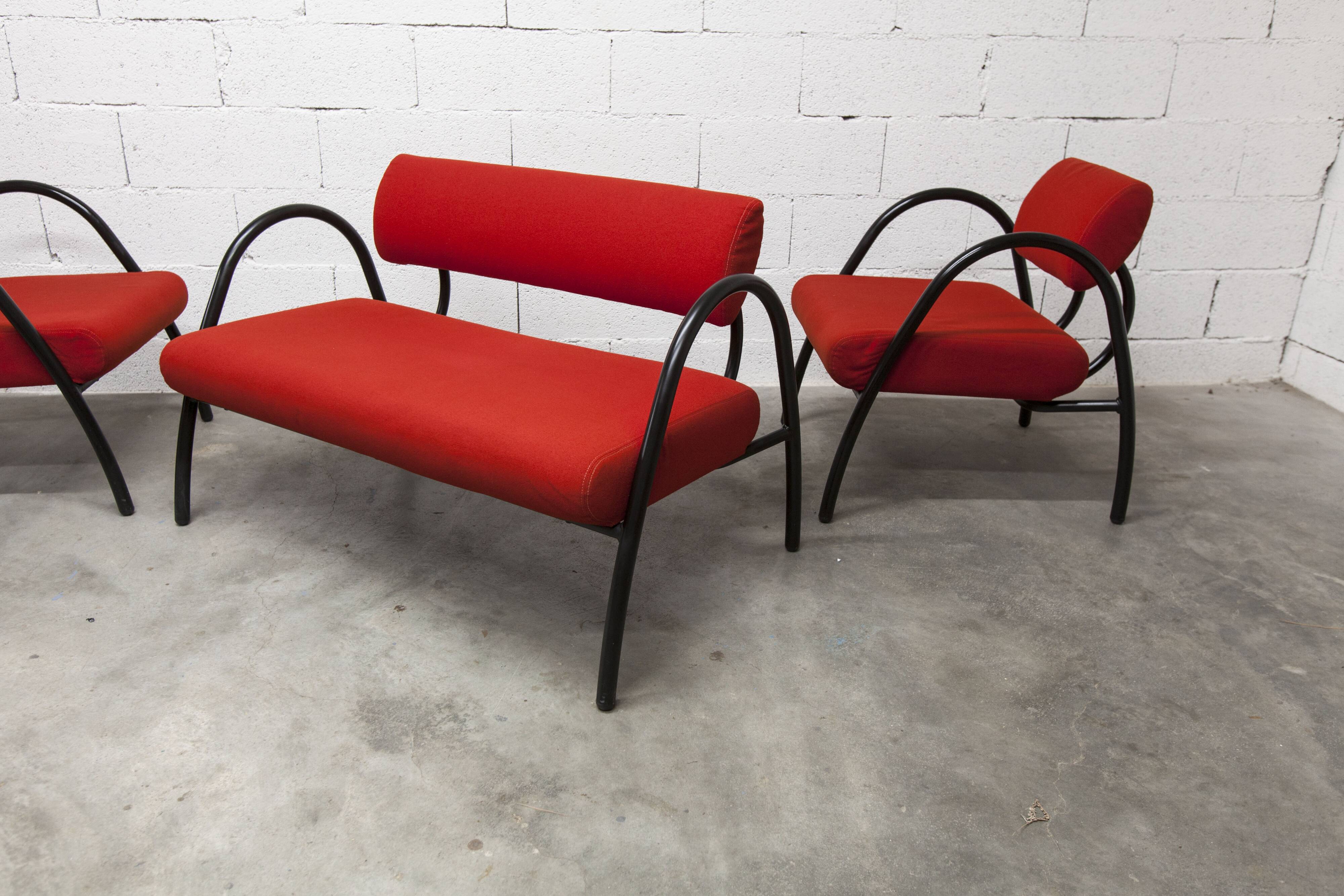 Sofa set with 2 designer armchairs 2001 red