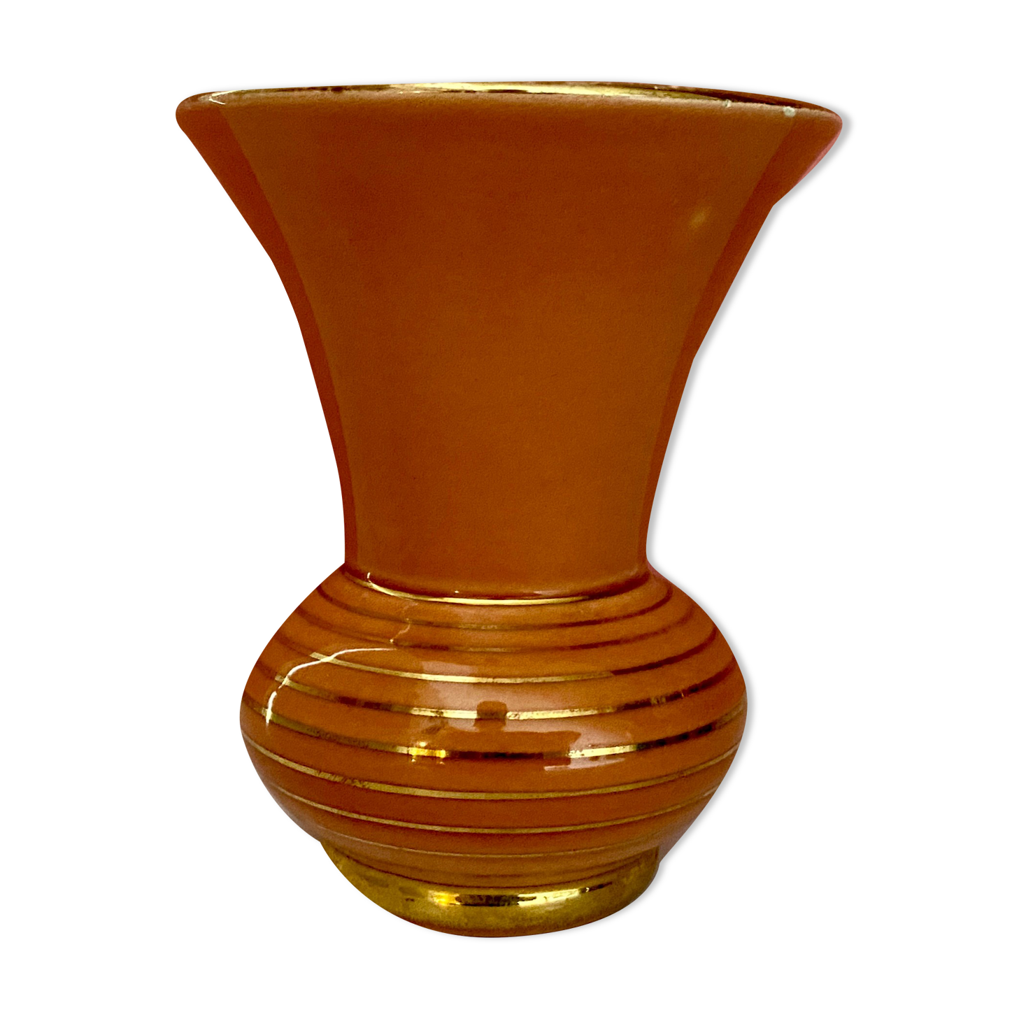 Vintage art deco vase in pink and gold ceramic