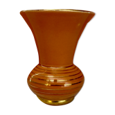 Vase vintage art déco en céramique rose et dorée
