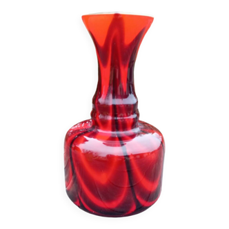 Red/black blown opaline glass vase Empoli 1970 Pop'art style