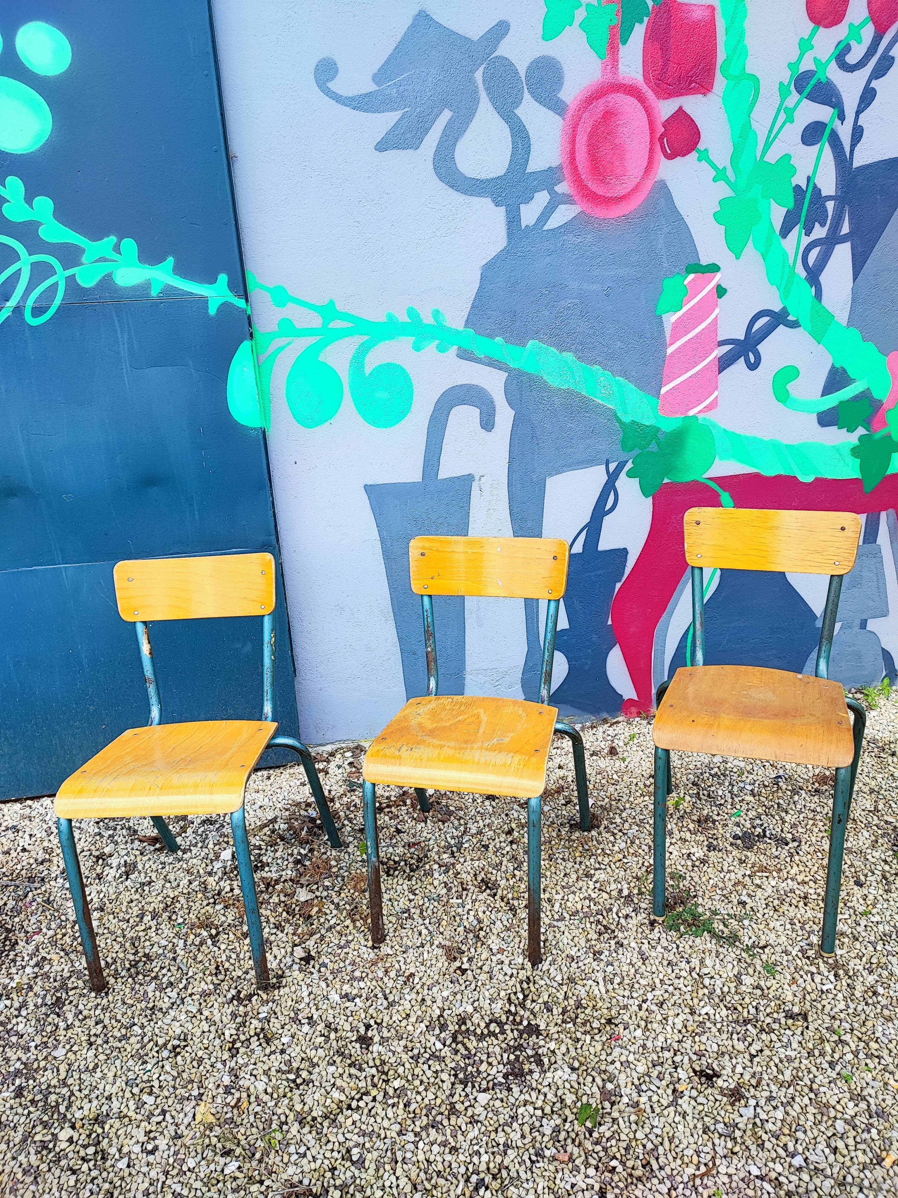 Set of 3 vintage school chairs