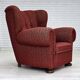 1960s, Danish relax armchair, original red furniture wool, oak wood legs.
