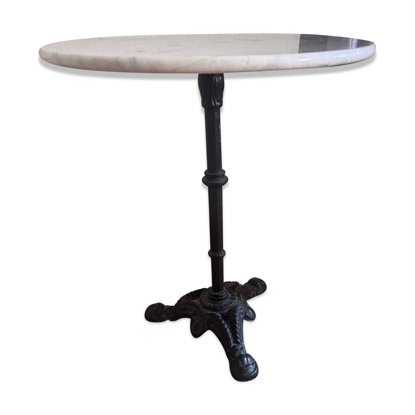 Marble side table with a cast iron base.