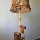 50s rattan plant stand floor lamp