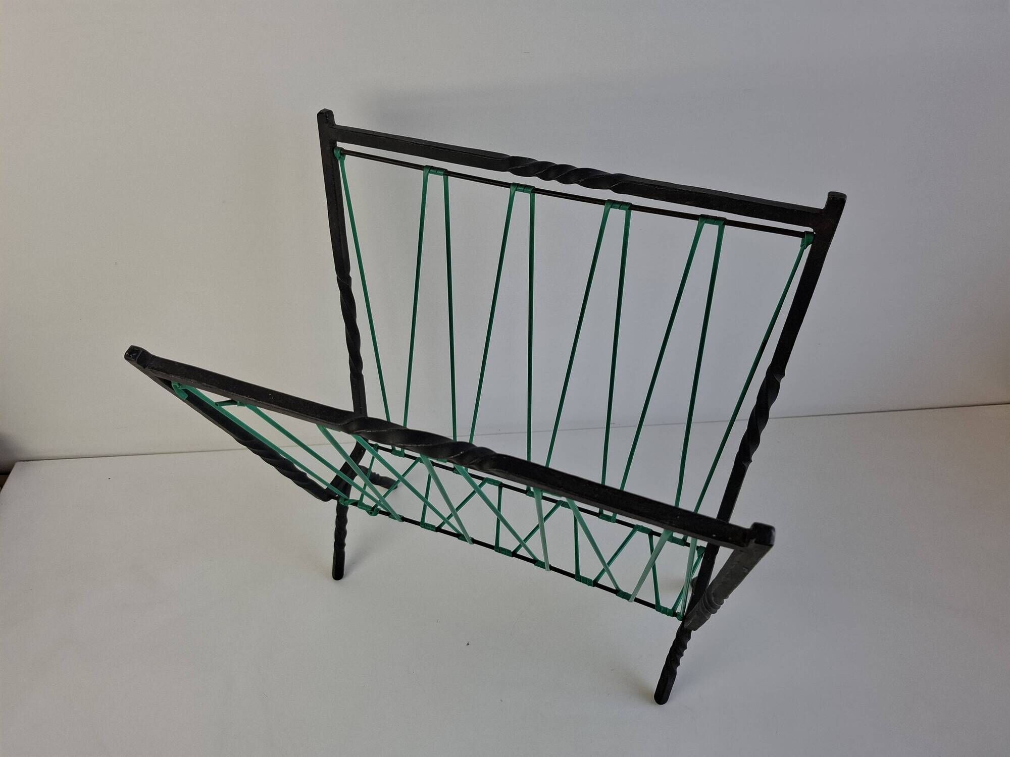 1960 Czechoslovakian Mid-Century Magazine Rack with Green Wire