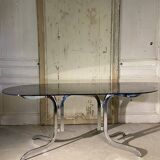 Design dining table year 70 in chrome and smoked glass