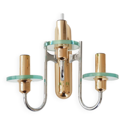 Applique 1970 vintage 70s 70's en laiton, chrome & verre