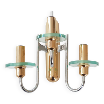 Applique 1970 vintage 70s 70's en laiton, chrome & verre