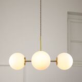 Italian Mid Century Golden Sputnik Chandelier with Opaline Shades, 1960s