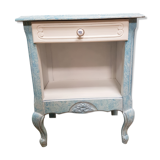 Low bedside table, 1 drawer, white and blue redesigned