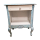 Low bedside table, 1 drawer, white and blue redesigned