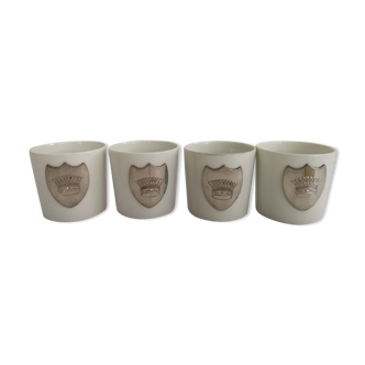 Set de 4 tasses à café porcelaine déco écusson métal argenté