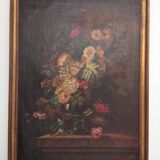 Tableau ancien Bouquet de fleurs huile sur toile nature morte 19ème siècle