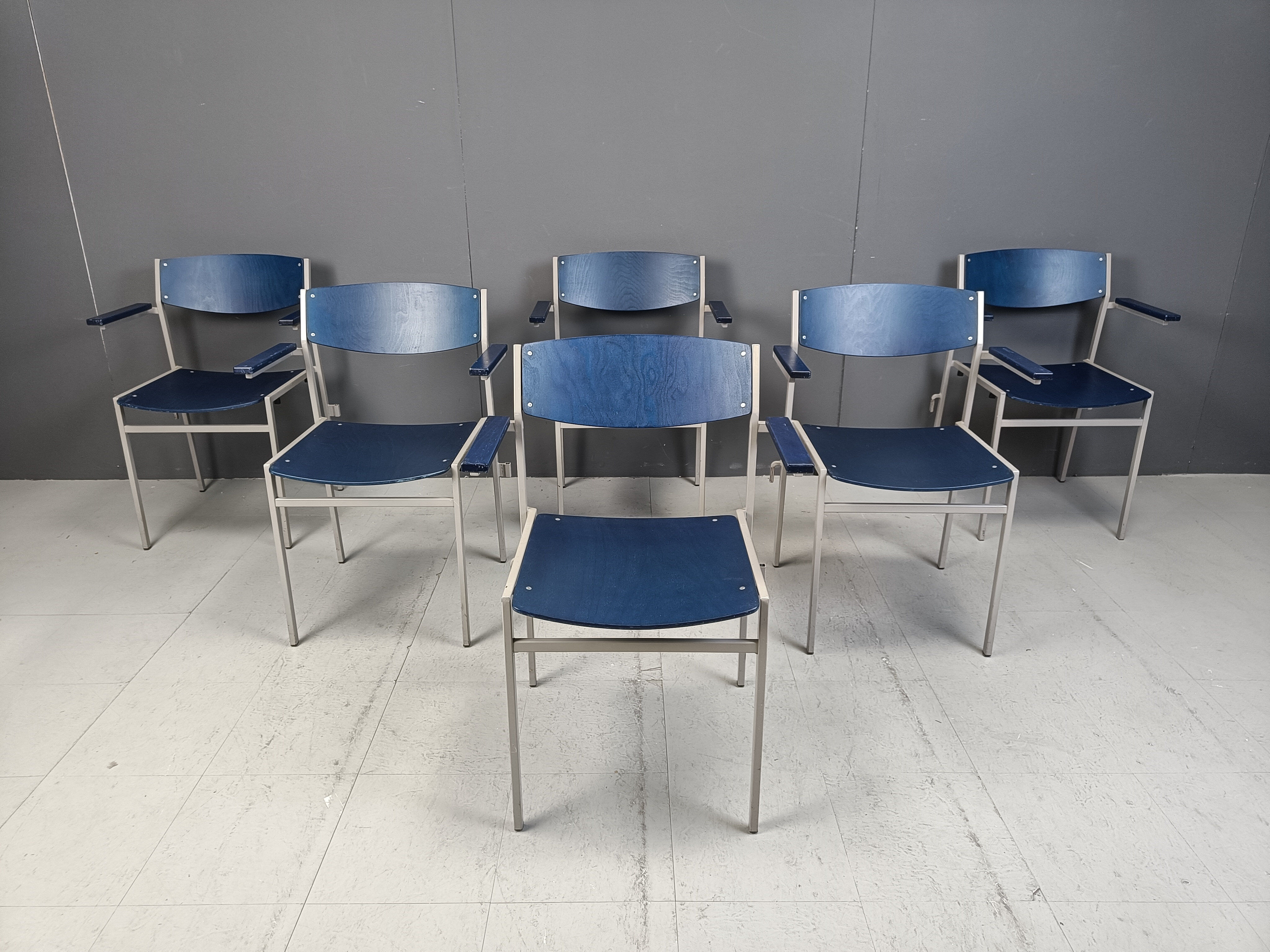 Minimalist metal and plywood stackable armchairs by Gijs Van Der Sluis