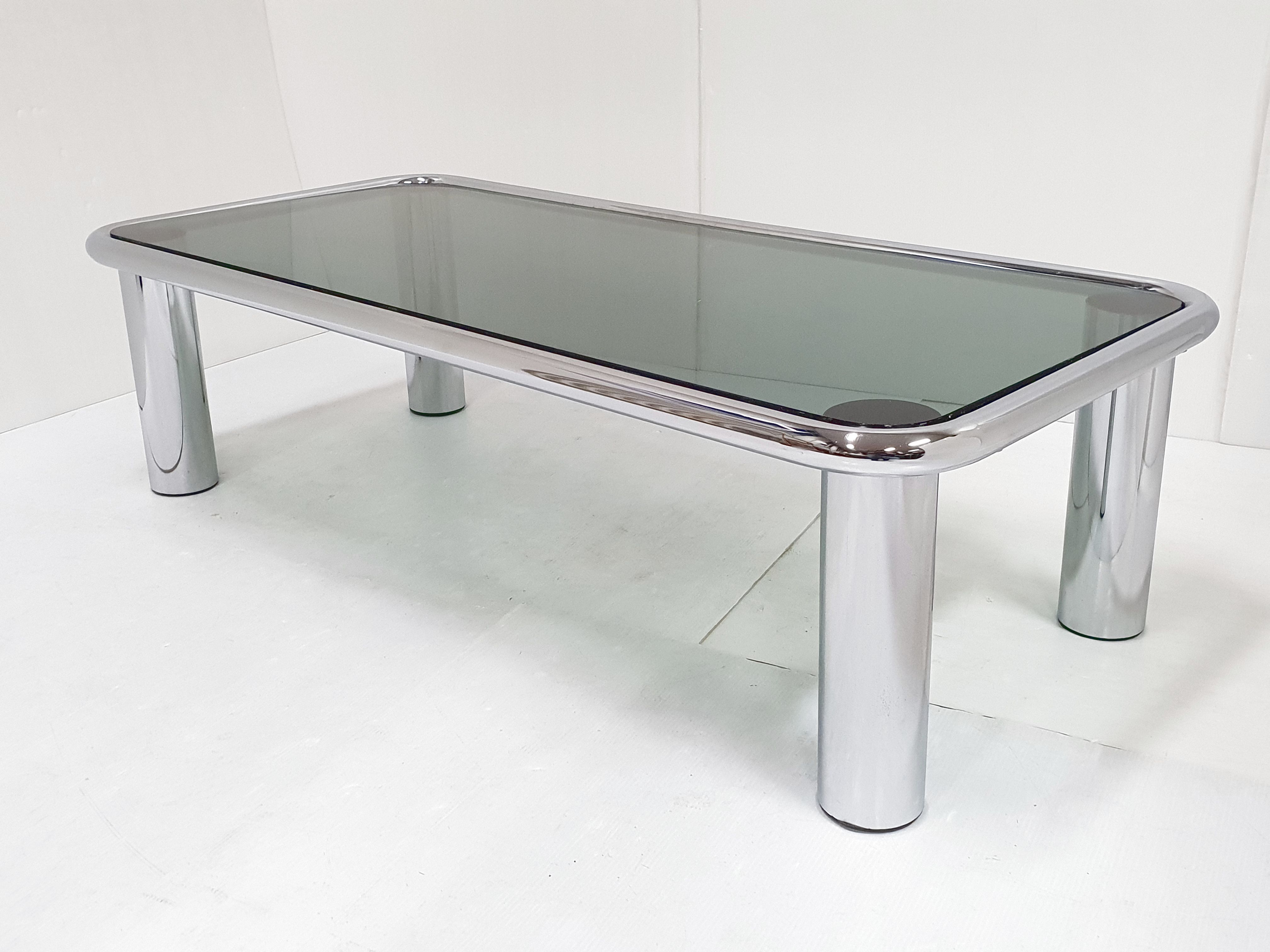 vIntage steel glass coffee table 1970