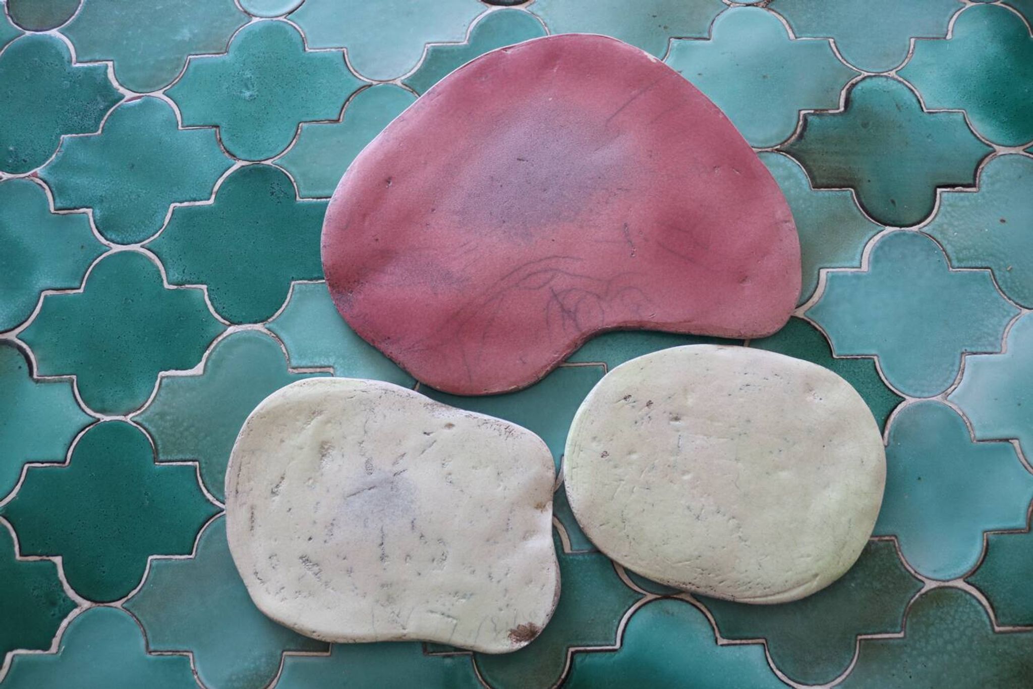 Set of 3 handmade raku ceramic trivets.