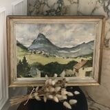 Watercolor framed under glass countryside landscape