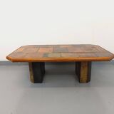 Vintage Brutalist Stone and Oak Coffee Table from the 70s 80s
