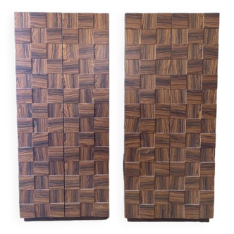2 raw style wood veneer cabinets