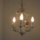 French Vintage 3 Light Pink Lily Flower Cage Style Metal Chandelier 5470
