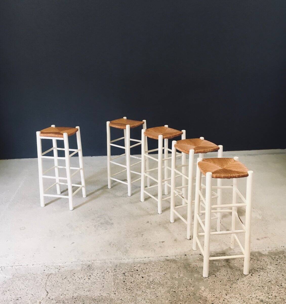 Rustic Handcrafted High Stools, France, 1940s, Set of 5