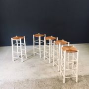 Rustic Handcrafted High Stools, France, 1940s, Set of 5