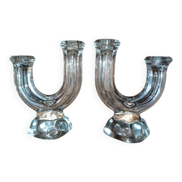 Paire de bougeoirs en cristal de Vannes.