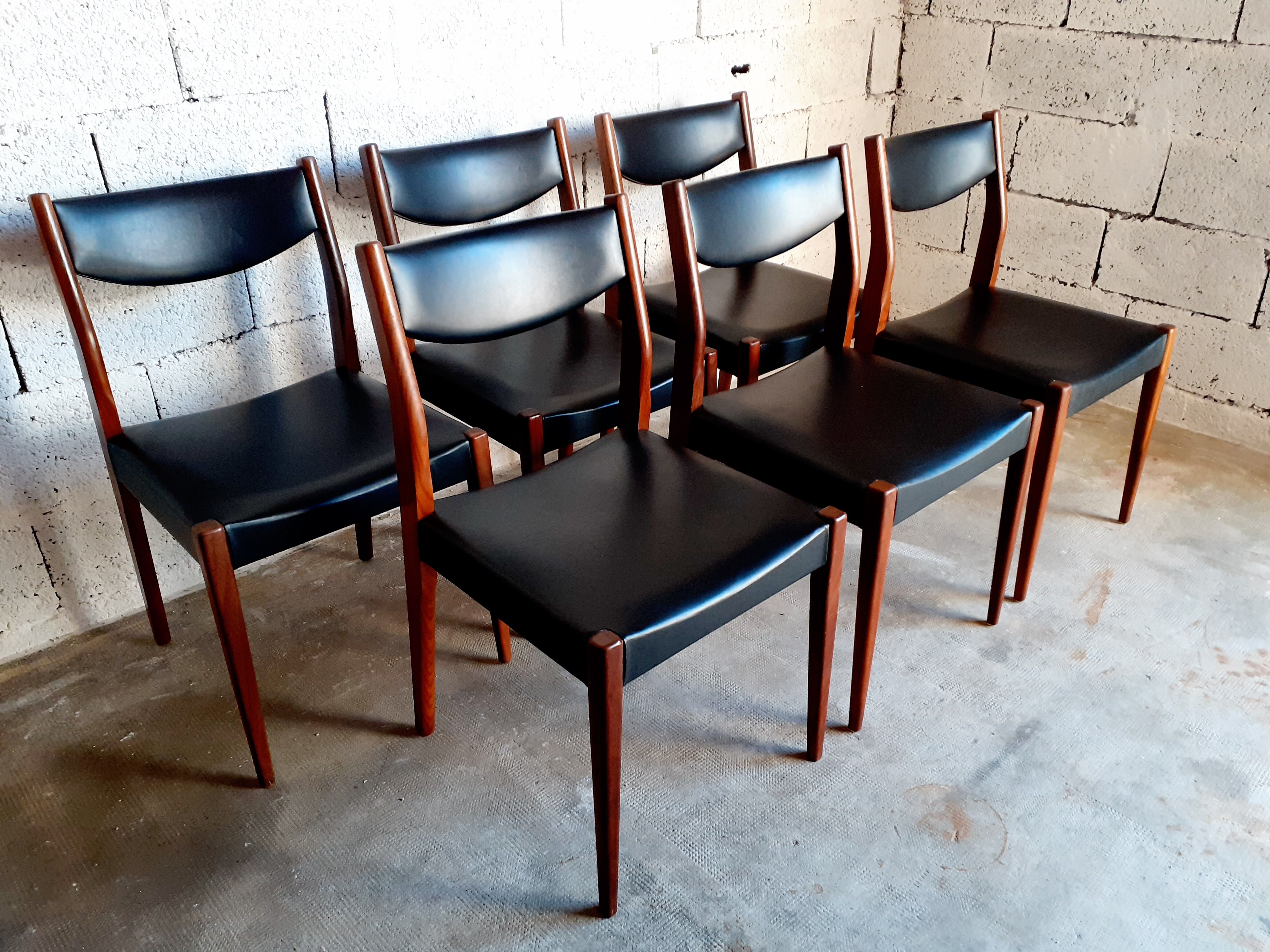 6 vintage Scandinavian teak chairs 50s 60s