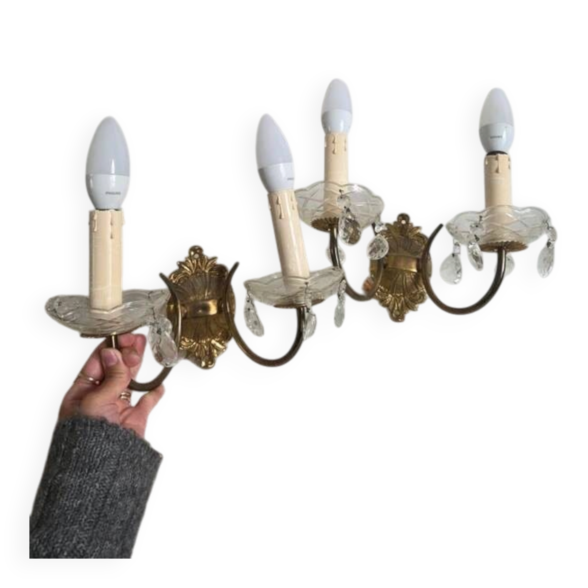 Pair of vintage gold wall sconces Art Deco Rococo from the 50s-70s.