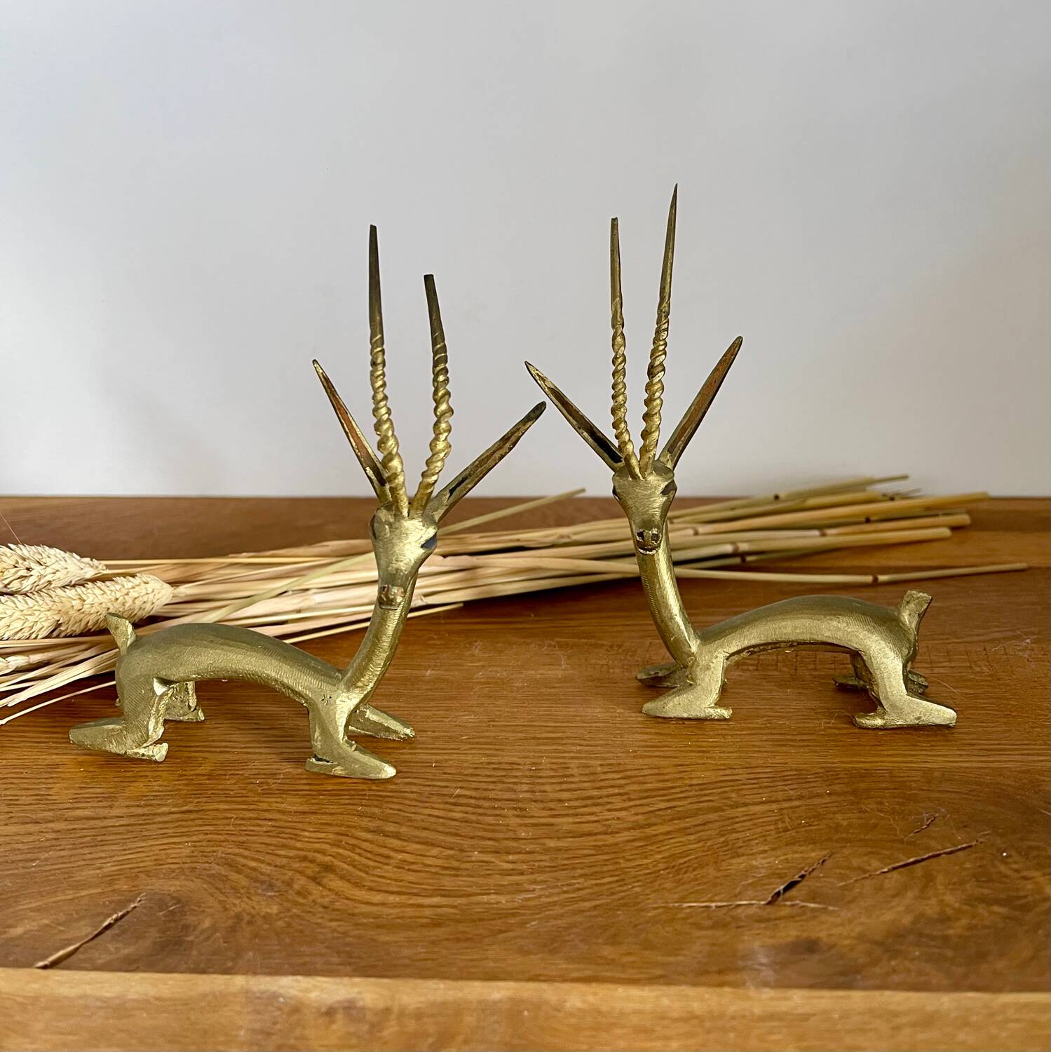 Pair of brass antelopes