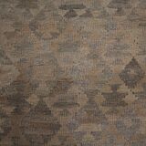 Brown & Khaki Geometric Kilim Rug, Handwoven Wool Carpet 302 x 239 cm
