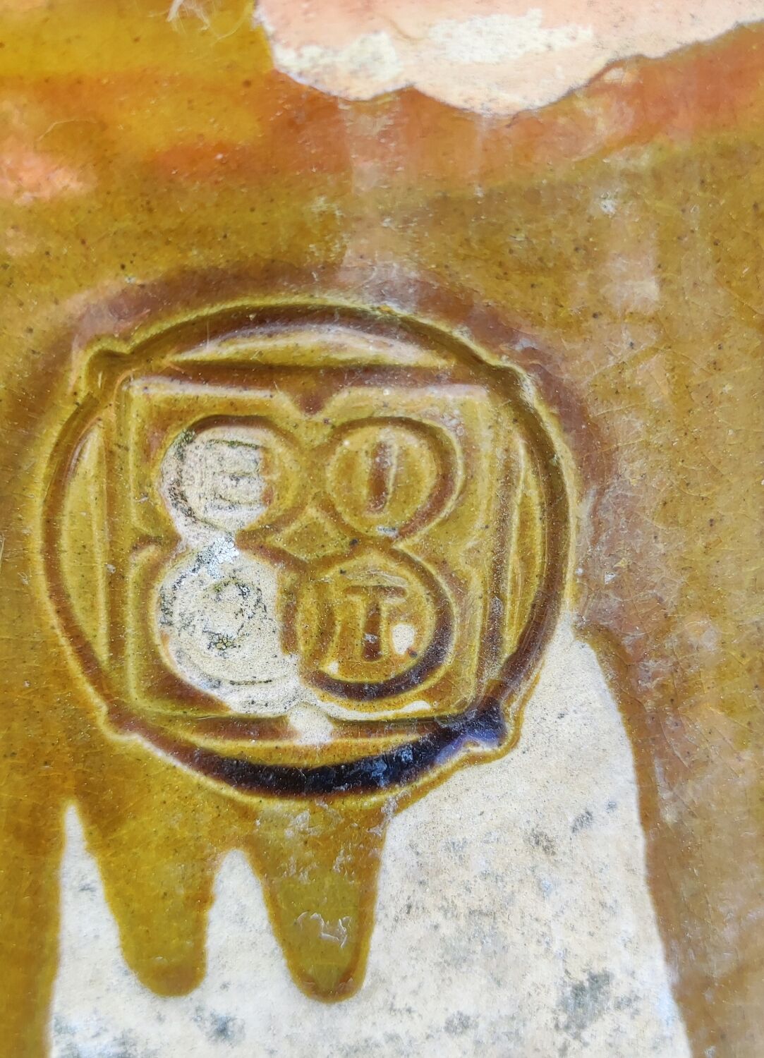 Old jar of Biot glazed pottery with drips