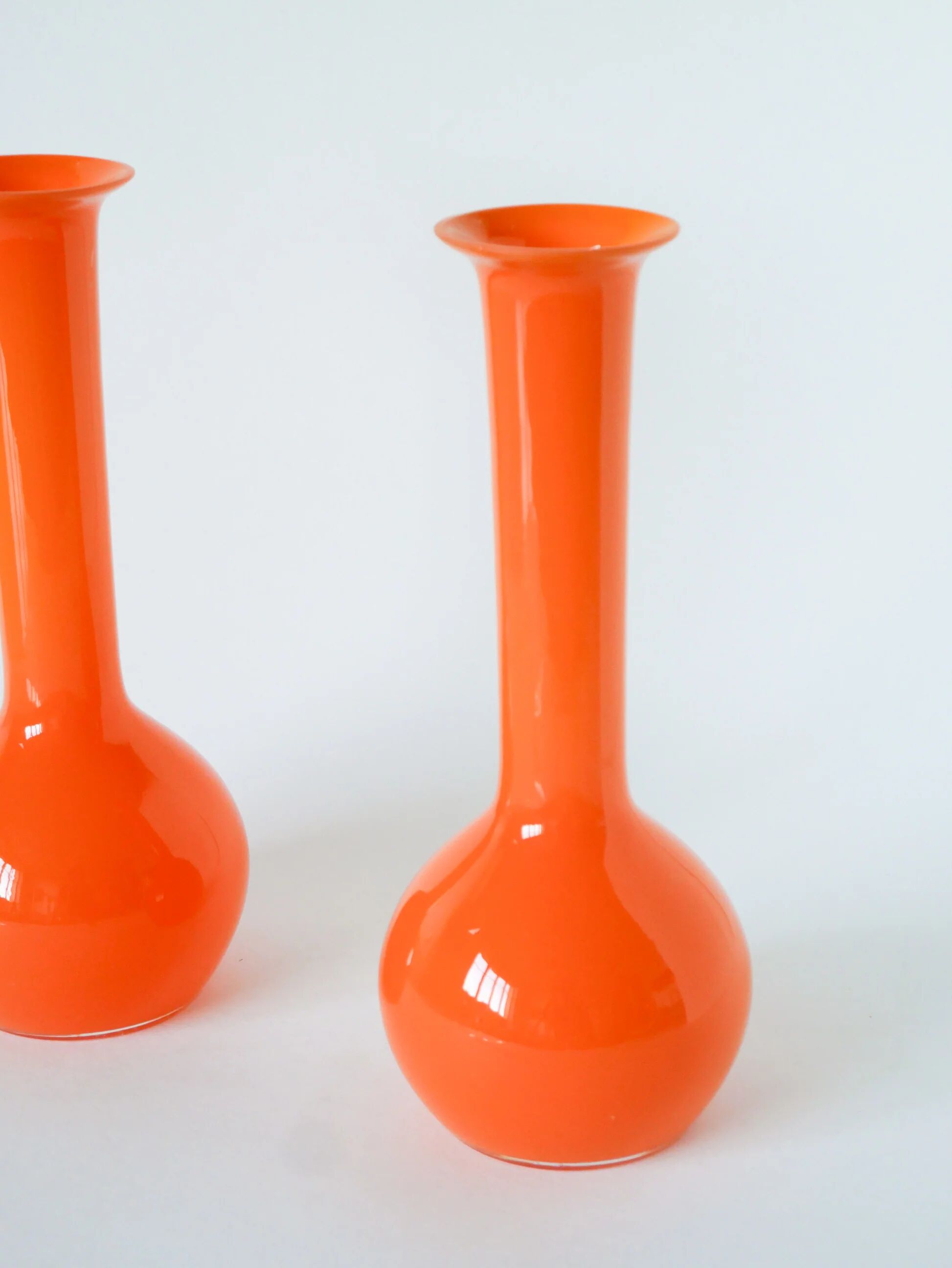 Pair of orange opaline vases, design, 1970