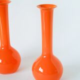 Pair of orange opaline vases, design, 1970