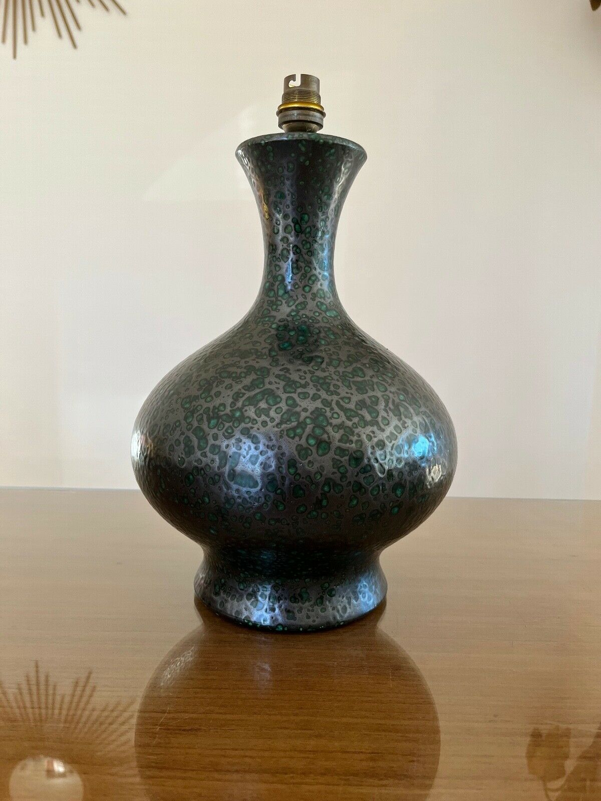Lamp foot in gray ceramic speckled with green 50s 60s