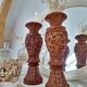 Candlestick / Vase in carved exotic wood