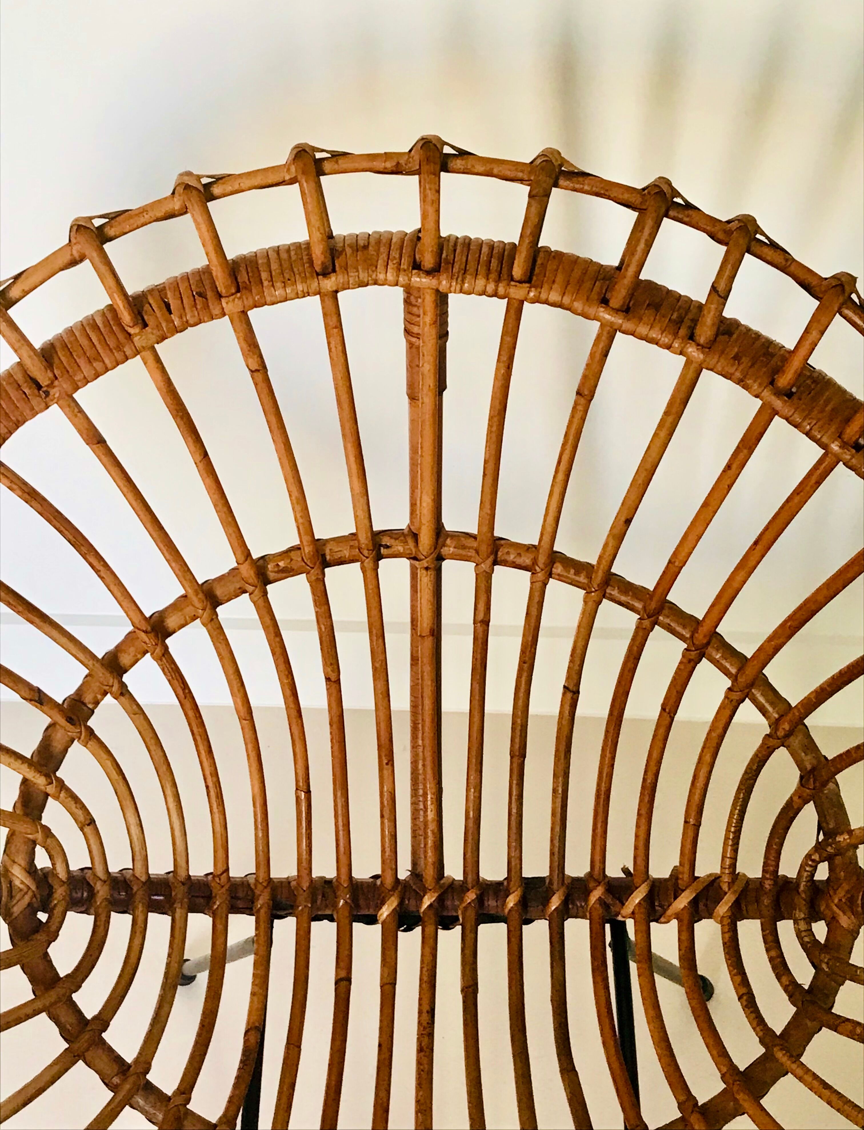 Pair of rattan armchairs, italy 60s