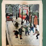 Painting children playing in the snow signed Guiet XXE