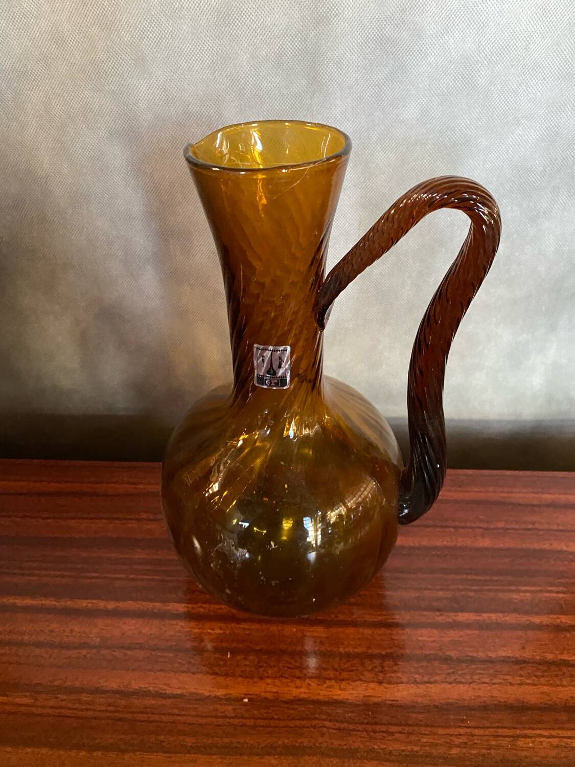 Antique Carafe CF Blown Glass Orange Amber Vintage #B842