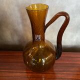 Ancienne Carafe CF Verre Soufflé Orange Ambre Vintage #B842