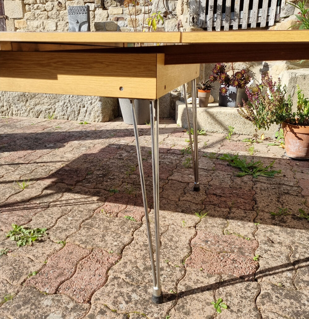 Table Formica eiffel legs, imitation wood, vintage, 70s