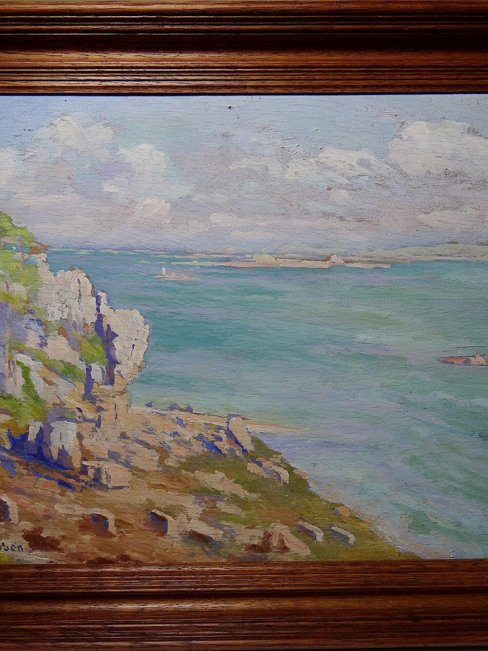 Large marine landscape with cliffs, oil on panel framed, paul ruben (1882-1955)