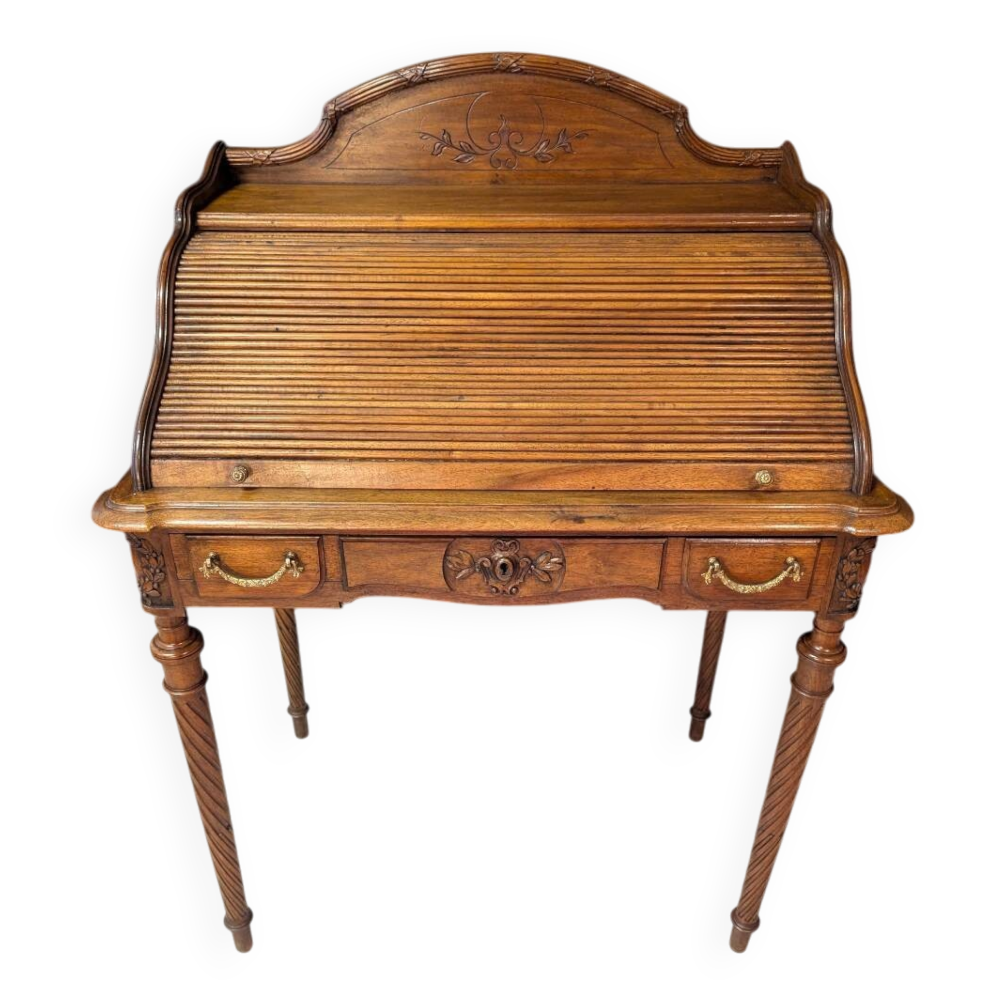 Louis XVI style cylinder desk in walnut