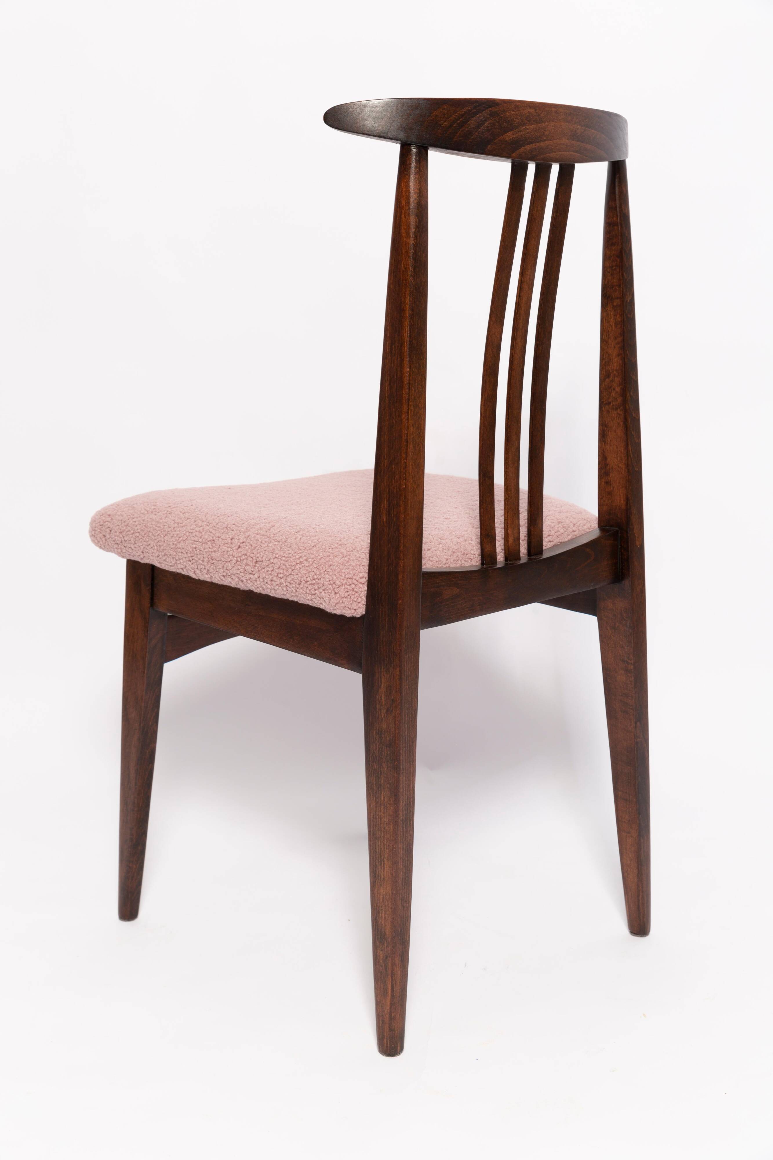 Mid-Century Beech Chair in Pale Pink Boucle, Walnut Wood, by M. Zielinski, Europe, 1960s
