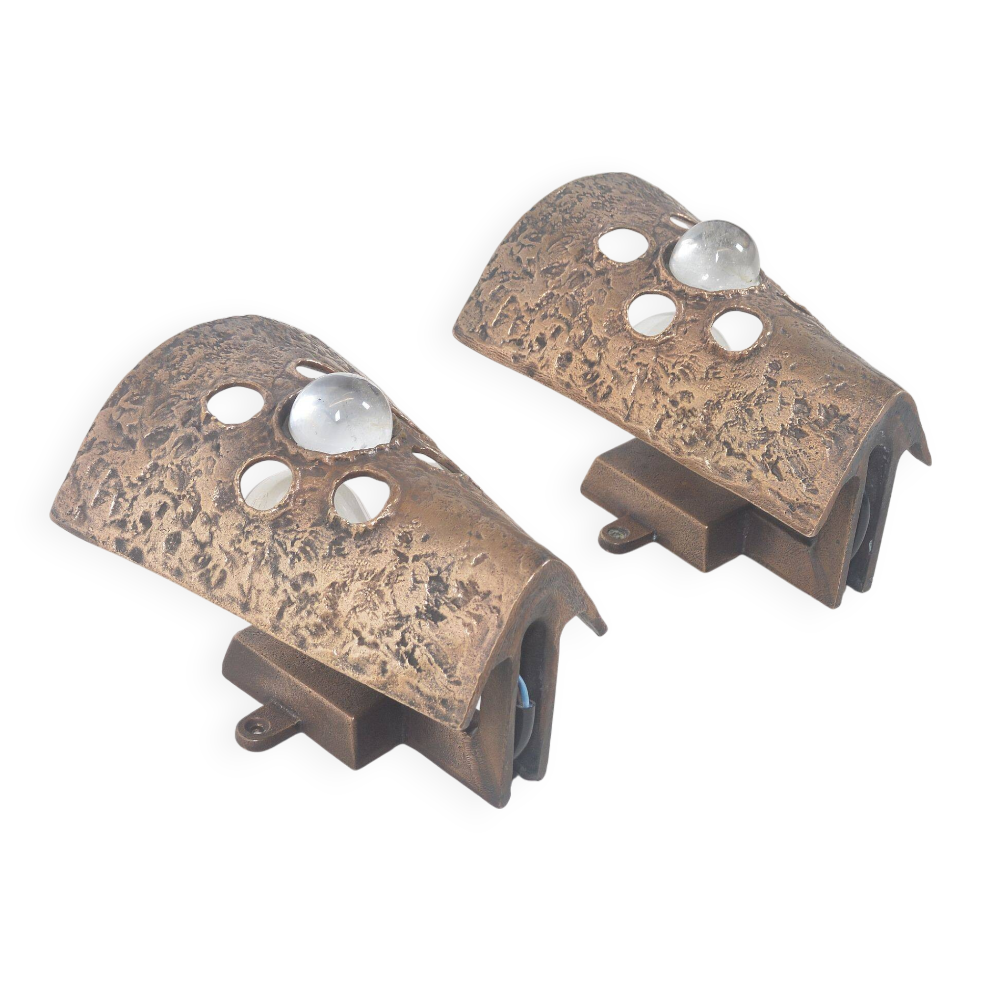 Set of Brutalist wall lamps in bronze, 1960s